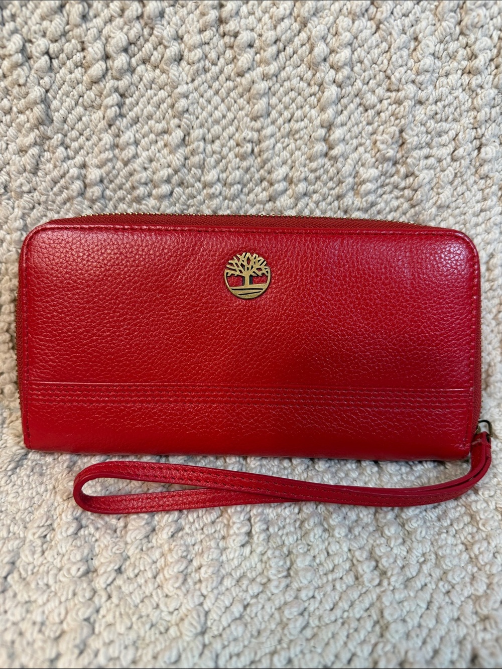Timberland Red Pebble Leather Wristlet Clutch with Logo